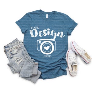 Bella Canvas 3001 Heather Deep Teal bella canvas 3001 heather mockupMock Up, Flat Lay, Bella Canvas mock up,T-shirt Mockup,Unisex Tee Mockup