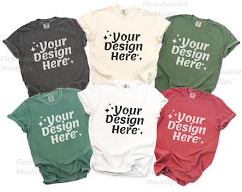Comfort Colors 1717 Christmas Group Mockup, Multiple Shirt Mockup, Holiday Flat Lay Mockup, Matching Christmas Mockups, 1717 T-Shirt Mockup