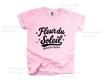 Comfort Colors C9018 Blossom Youth T-Shirt Mockup | 9018 pink Kids Tee Mock-up | Real Product Photo | Minimal Neutral Styled Shirt