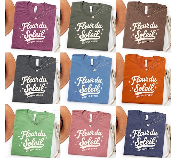 32x Bella Canvas 3001 Mockup Bundle, BC3001 Folded T-shirt Mockup, 32 Real Colors Flat Lay Shirt, Minimal Simple Basic Background Canva