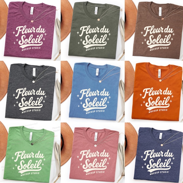 32x Bella Canvas 3001 Mockup Bundle, BC3001 Folded T-shirt Mockup, 32 Real Colors Flat Lay Shirt, Minimal Simple Basic Background Canva