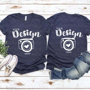 Fram och bak Bella Canvas 3001 Heather Midnight Navy Flat Lay Mockup bella canvas 3001 mockup T-shirt Mockup Unisex T-shirt Mockup t-shirt mockup