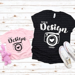 Bella Canvas 3001 Black Bella Canvas 3001t pink mockup toddler Flat Lay Bella Canvas mock up unisex Family Flat mommy and me mock up