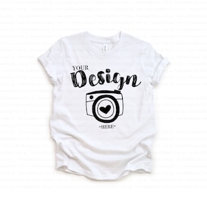 Bella Canvas 3001Y Youth White Jersey Short-Sleeve T-shirt Flat Lay T-Shirt Mock Up Mock Up Flat Lay