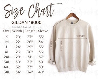 Gildan Sweatshirt Size Chart | Gildan 18000 Size Chart | Gildan Heavy Blend Crewneck Sweatshirt  Size Chart| Gildan MOCKUP