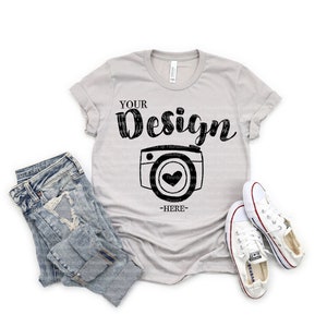 Spring T-shirt Mockup | Bella Canvas Mockup | Bella Canvas 3001 Heather Cool Gray Mockup | tshirt mockup 3001 | spring tee mockup