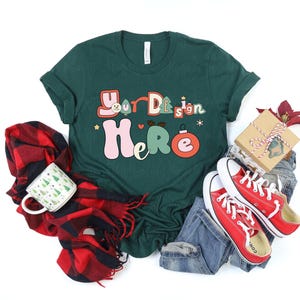Paquete de maquetas navideñas / Maquetas de camisetas Bella Canvas 3001 / Diseño plano navideño con fotos reales / Estética navideña acogedora imagen 6