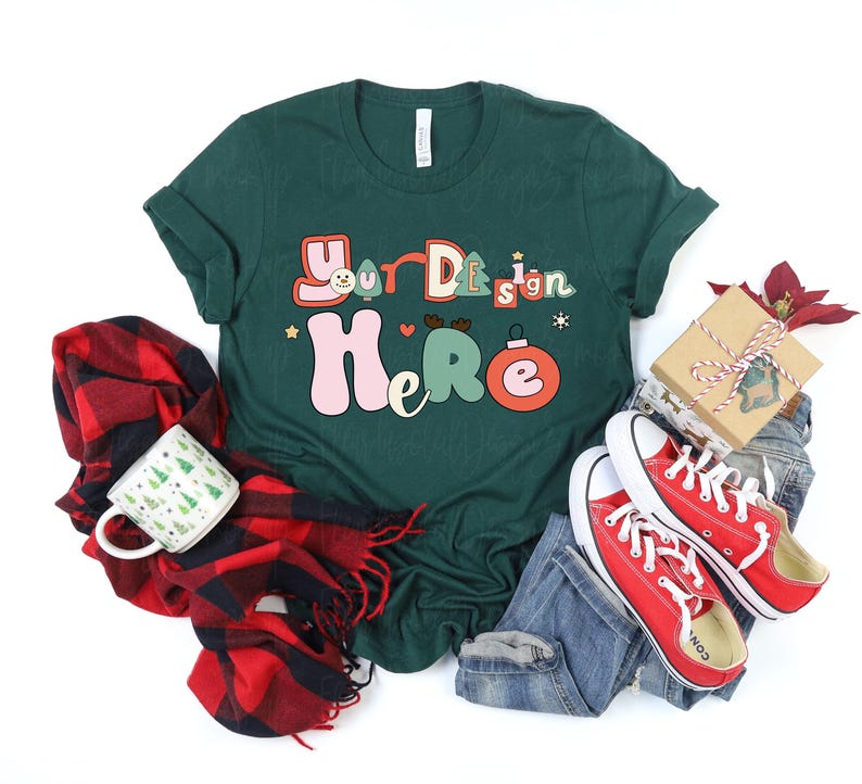 Paquete de maquetas navideñas / Maquetas de camisetas Bella Canvas 3001 / Diseño plano navideño con fotos reales / Estética navideña acogedora imagen 6