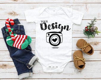 Bella Canvas 100B white Mockup | Bella Canvas Kids Christmas Shirt mockup | baby Christmas Mockup
