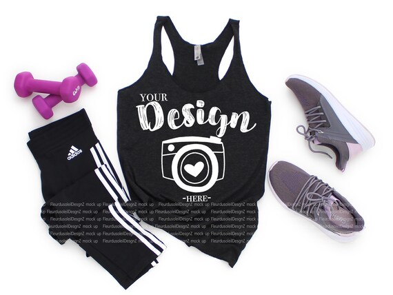 T Shirt Mock Up Black Heather Next Level 6733 Tank Flat Lay Etsy