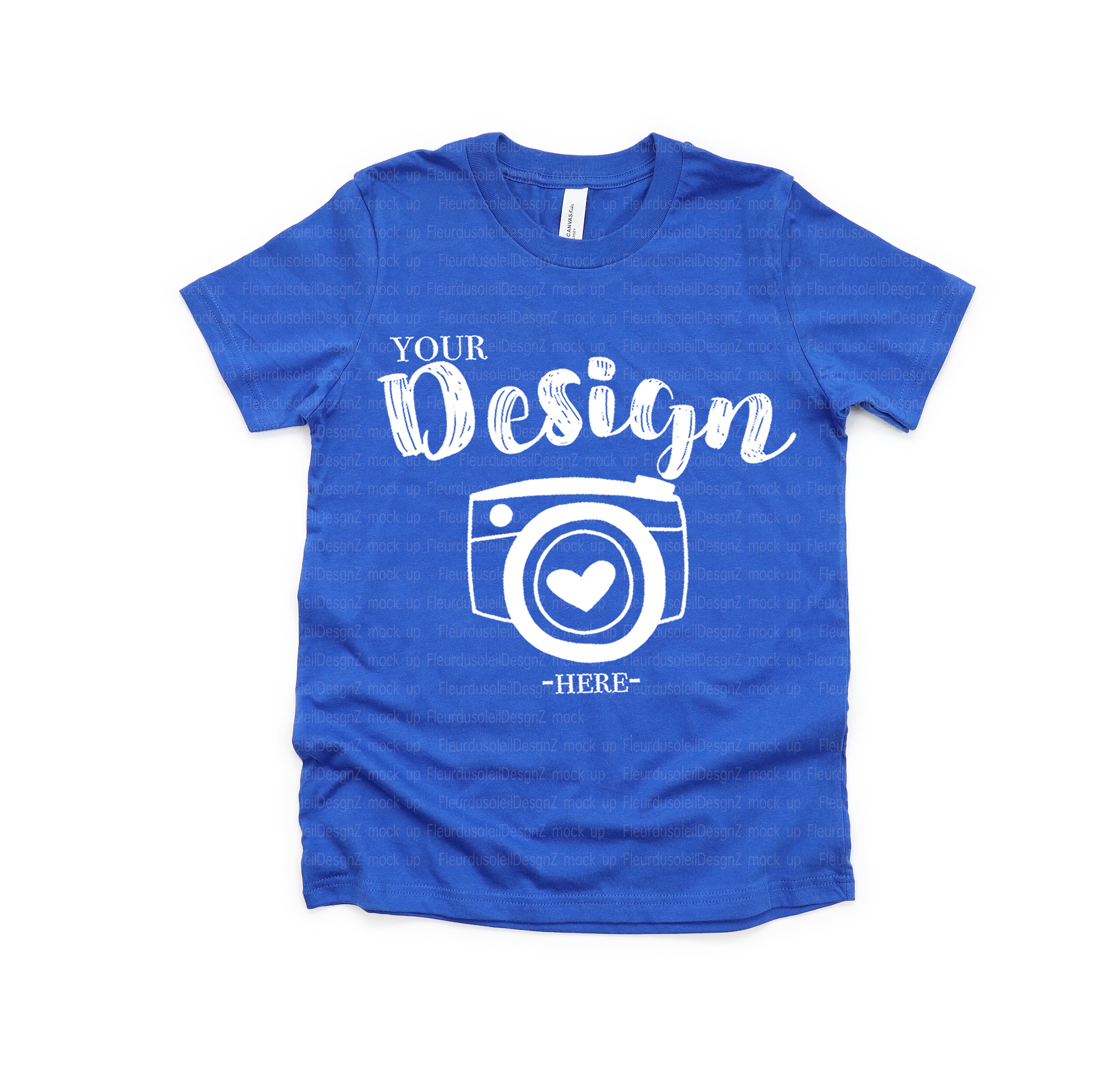 Bella Canvas 3001Y Youth True Royal Short-Sleeve kids T-shirt Flat Lay youth T-Shirt Mock Up Mock Up boys Flat Lay