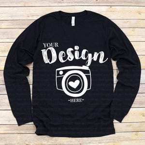 Bella Canvas 3501 Black Heather Unisex T-shirt Mock Up Long Sleeve T-Shirt Mock Up men black tee mockup bella canvas mockup fall MOCKUP
