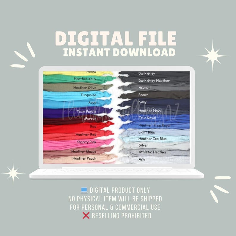 The image is a digital file that contains a list of various colors and styles of t-shirts, along with a laptop screen displaying the list.