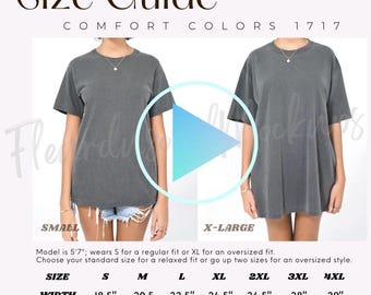 VIDEO Comfort Colors 1717 Size Guide, video mockup, T-shirt Sizing Guide, C1717 POD Size Comparison Chart