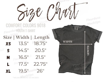 Comfort Colors 9018 Youth Size Chart Mockup | 9018 Youth T Shirt Size Chart | Comfort Colors Size Chart