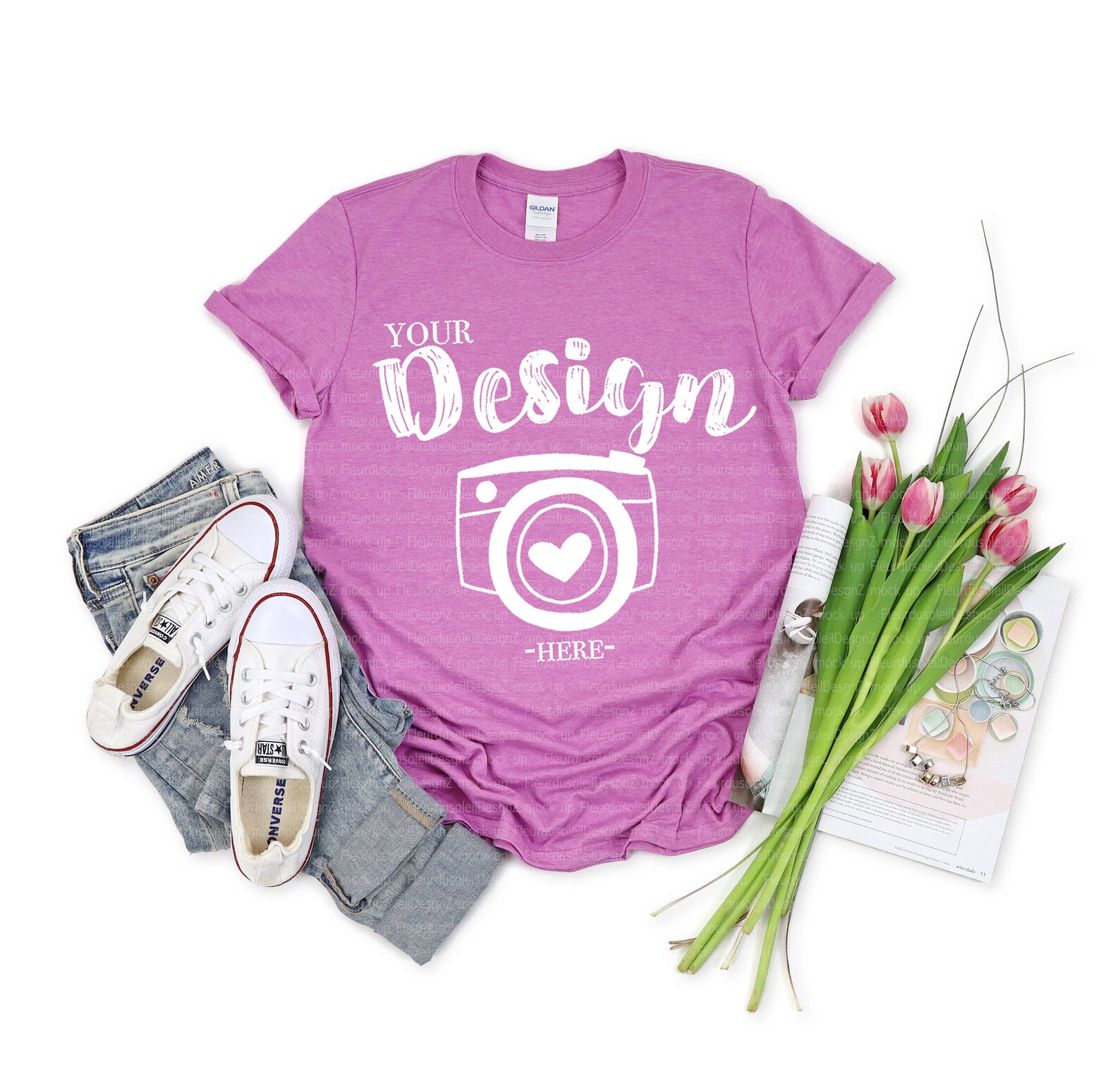 Gildan 64000 Heather Radiant Orchid Unisex TShirt mockup | Etsy
