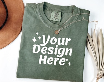 Comfort Colors C1717 Moss Shirt Mockup Comfort Colors Moss Mockup Halloween Comfort Color 1717 flat lay