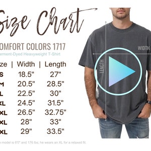 VIDEO Comfort Farben 1717 Größentabelle, Video Mockup, T-Shirt Sizing Guide, Herren Größentabelle, Herren Hemd Größentabelle