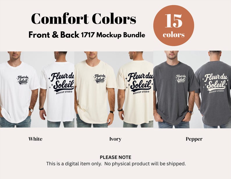 Comfort Colors 1717 Mockup-paket | Herr C1717 T-shirt-mockups fram och bak | Skjorta-mockup för riktig manlig modell | Enkelt och avslappnat estetiskt foto bild 2