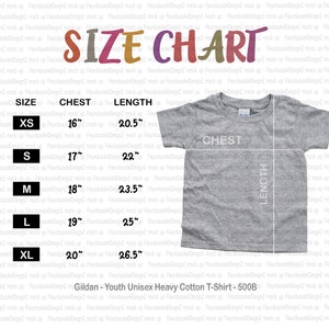 Gildan G500B Size Chart | Gildan 500B | Gildan Youth Heavy Cotton T-Shirt Size Chart | Gildan sizing