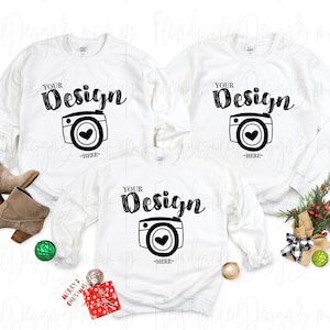 Gildan 18000 White Sweatshirt Mock Up trio sweatshirt mockup Gildan Mockup Christmas gildan sweatshirt Trio
