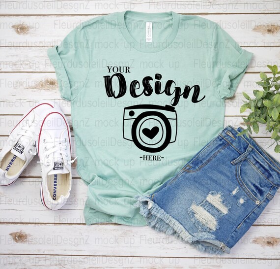 Bella Canvas 3001 Heather Dusty Blue Flat Lay Mockup Mock Up Etsy