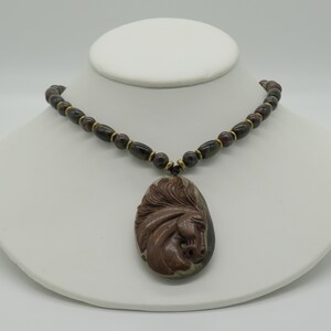 Carved Succor Creek Jasper Horse Pendant Necklace