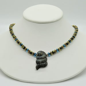 Carved Labradorite Rattle Snake Pendant Necklace