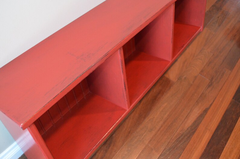 Entryway Cubby Storage Shelf With Coat Hooks Antiqued Red Etsy