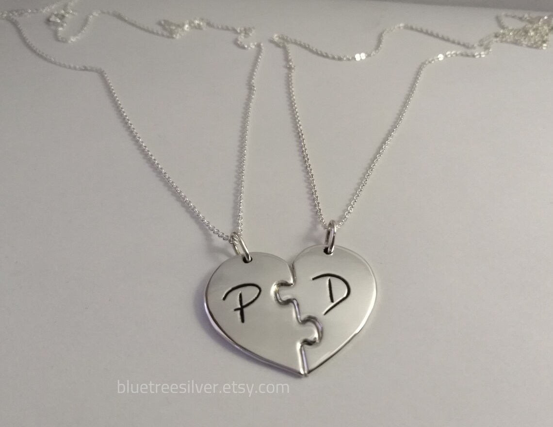 2 Piece Puzzle Heart Necklace Personalized With an Initial. Etsy