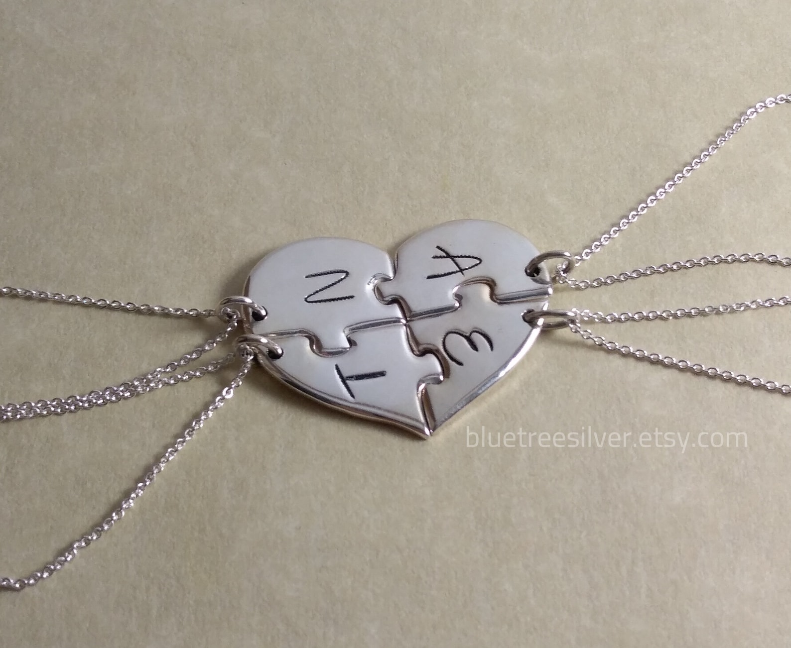 4 Best Friend Necklace. 4 Piece Puzzle Heart Necklace. Etsy