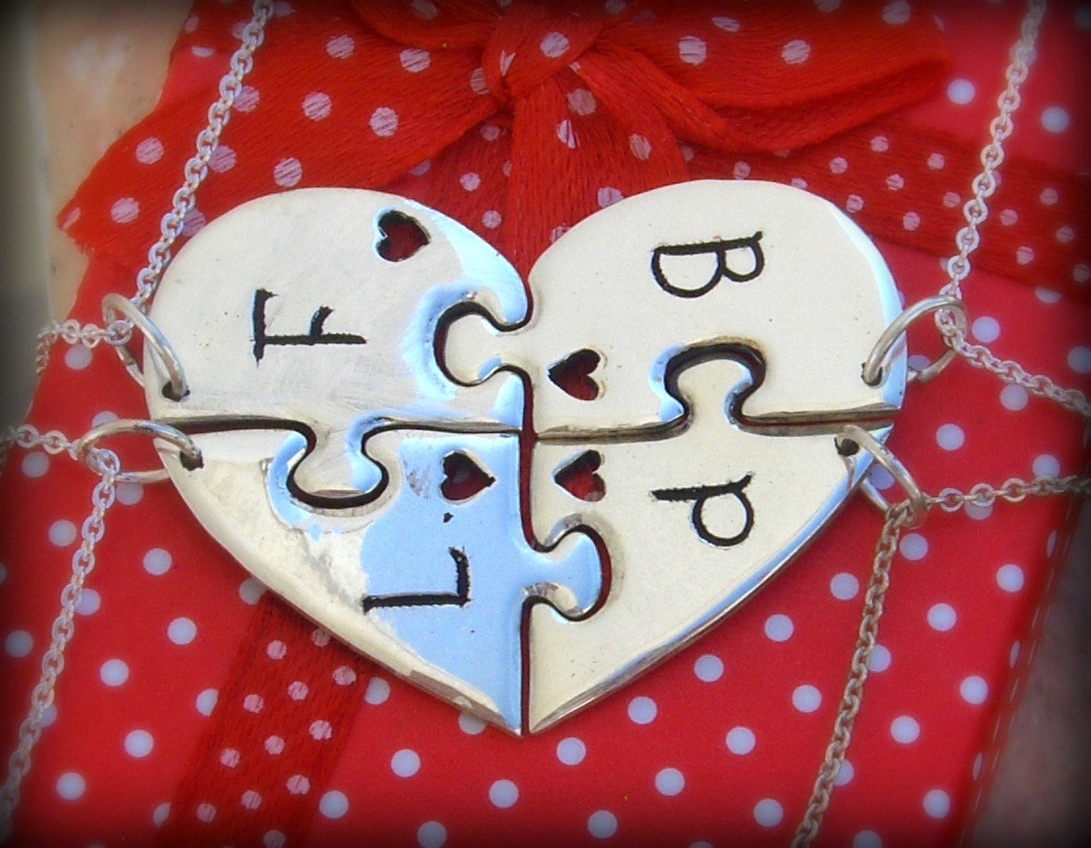 4 piece puzzle heart necklace. 4 best friend necklace. 4 piece Etsy