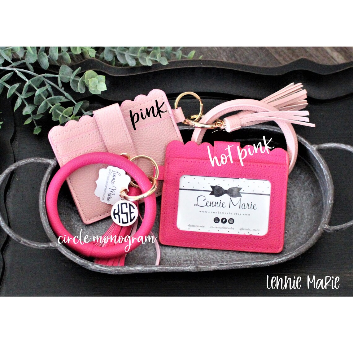 Monogrammed ID Key Ring Wallet Key Ring Bangle with ID Card Etsy