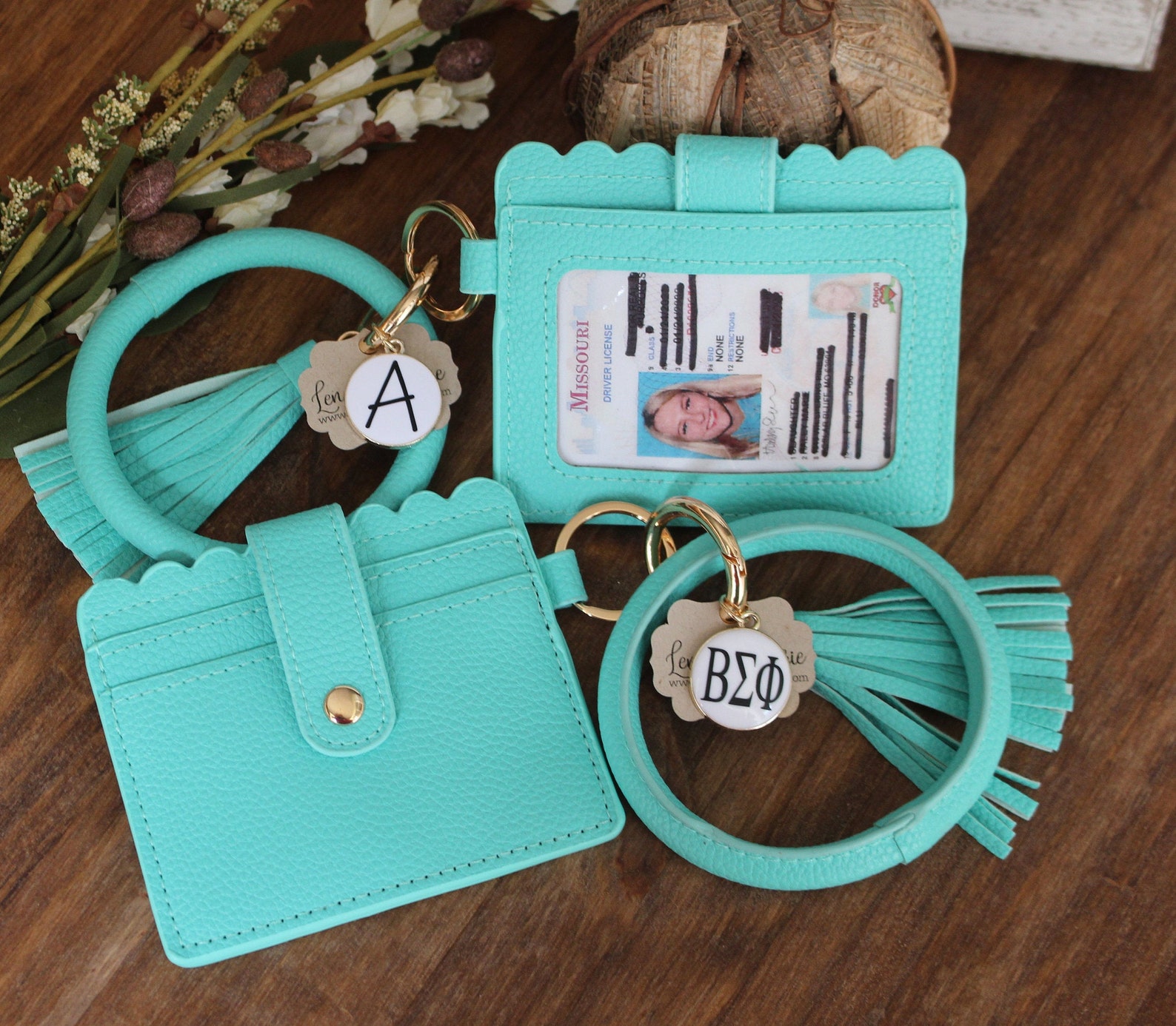 Monogrammed ID Key Ring Wallet Key Ring Bangle with ID Card Etsy