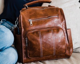 etsy leather backpack purse