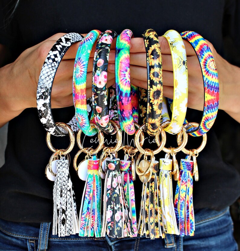 Key Ring Bracelet Bright Colored Keychain Wristlet Tie Dye Etsy