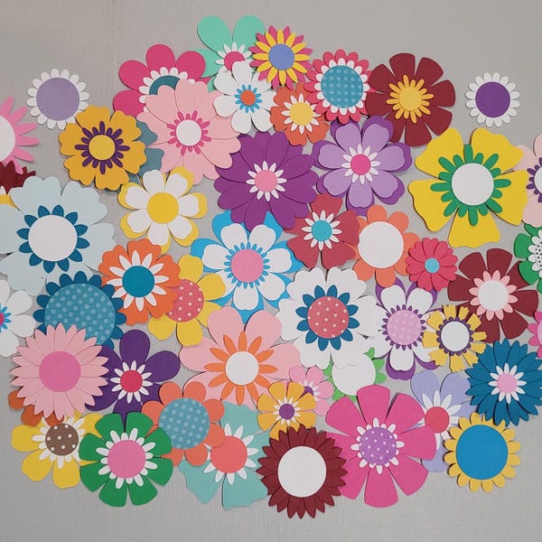 Flowers Die Cuts Assorted Flowers Card Making Embellishments scrapbooking die cuts variety colorful flowers handmade flowers pretty flowers