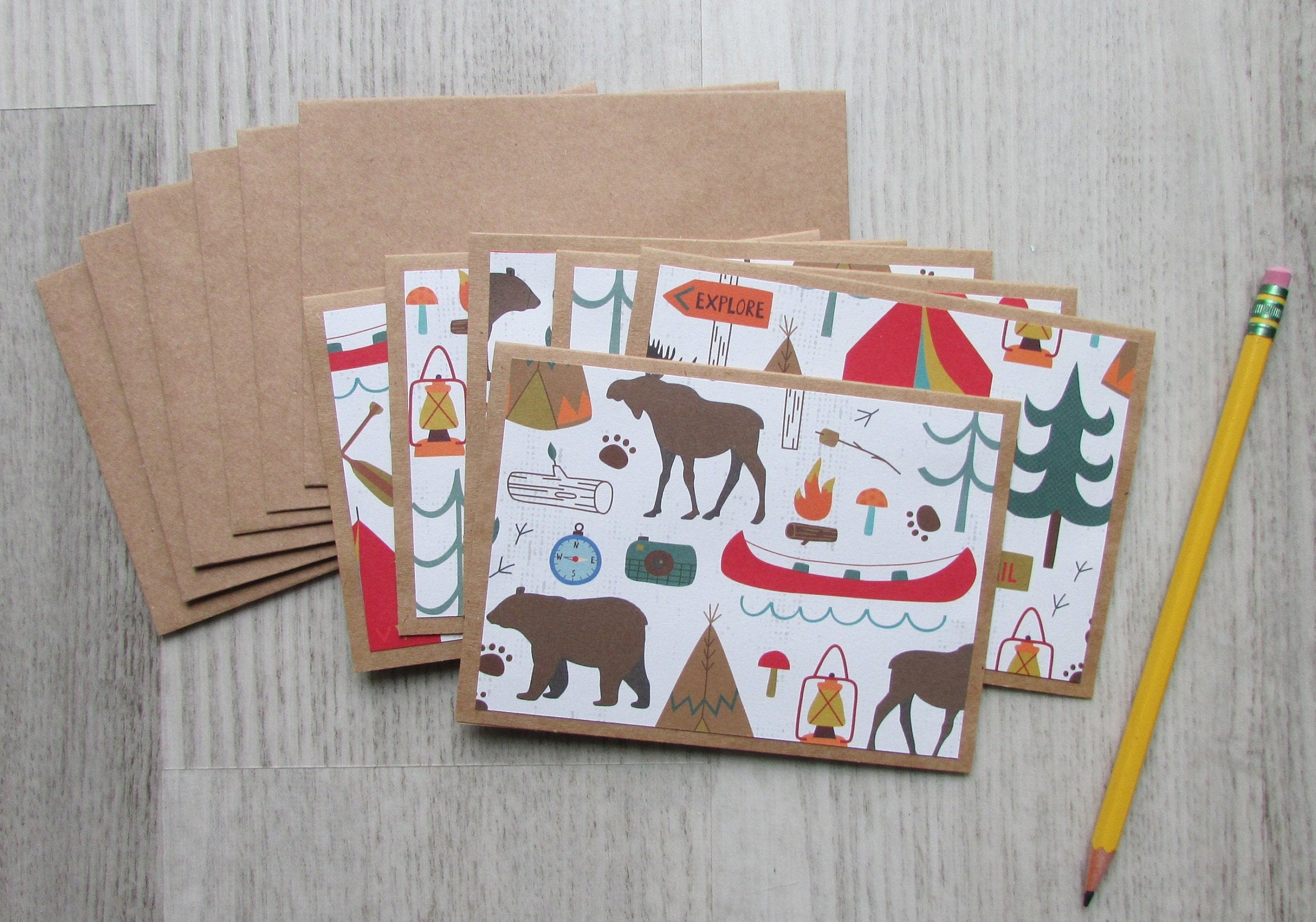Camping Note Cards Set of 6 Note Cards Kraft Paper Blank Note Cards ...