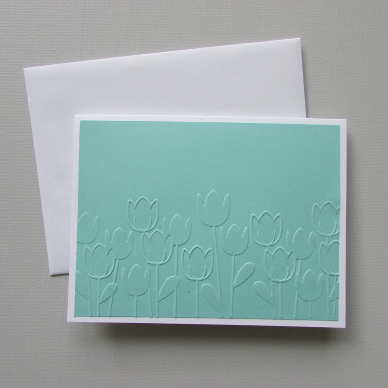 6 Tulip Embossed note cards-blank mint card sets Thank you cards all occasion spring cards HostessTeacher gift idea HandmadeHomemade cards