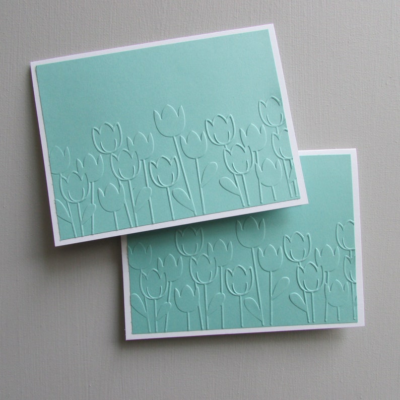 6 Tulip Embossed note cards-blank mint card sets Thank you cards all occasion spring cards HostessTeacher gift idea HandmadeHomemade cards