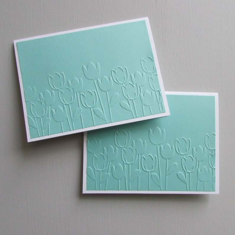 6 Tulip Embossed note cards-blank mint card sets Thank you cards all occasion spring cards HostessTeacher gift idea HandmadeHomemade cards