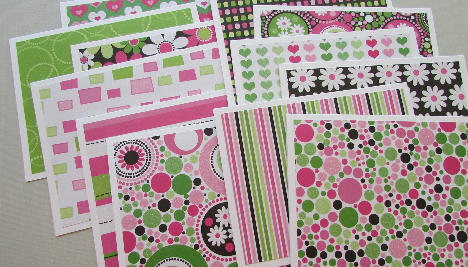 Pink and Green Note Cards 12 Assorted Note Cards Floral Cards Etsy