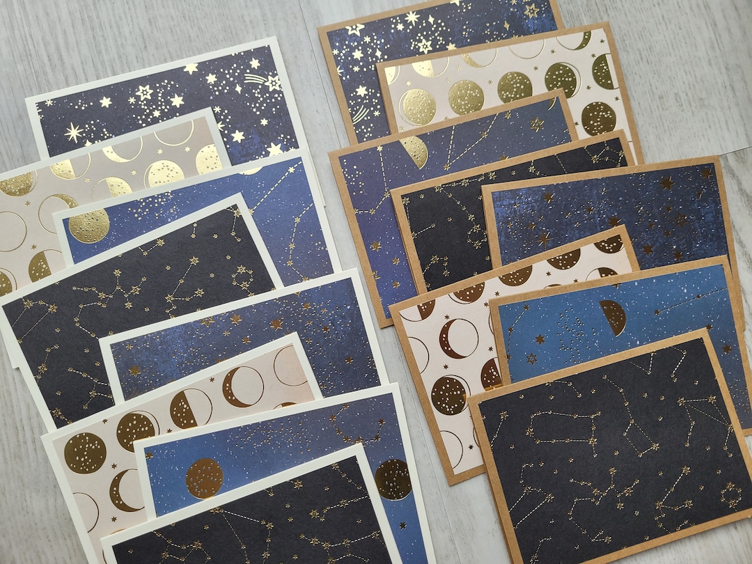 Moon &amp; Stars Cards 8 Note Cards Assorted Blank Cards Celestial Cards ...