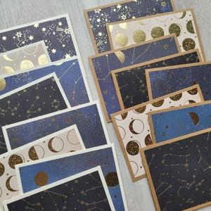 Gold Foil Moon & Stars Note Cards: Celestial Galaxy Set