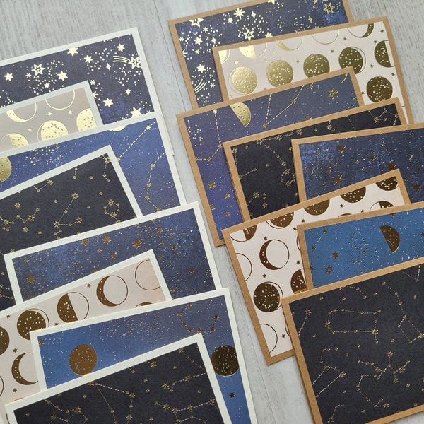 Moon & Stars Cards 8 Note cards assorted blank cards Celestial cards Astronomy science teacher gift ideas Handmade cards Homemade cards