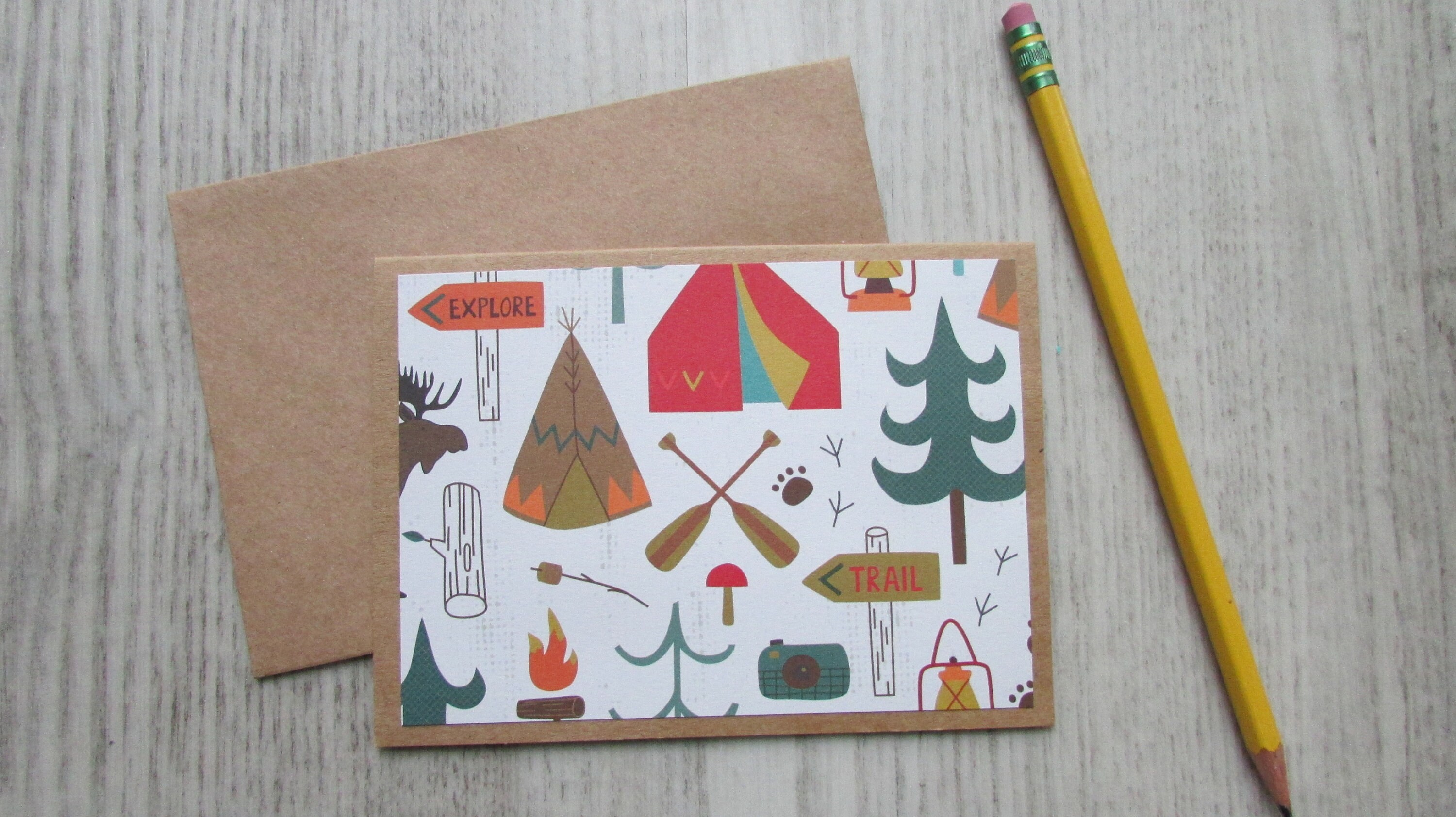 Camping Note Cards Set of 6 Note Cards Kraft Paper Blank Note Cards ...
