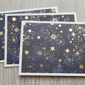 Star Note Cards - Set of 6 Handmade Blank Cards Gold Foil Navy blue with gold stars note card sets starry sky cards