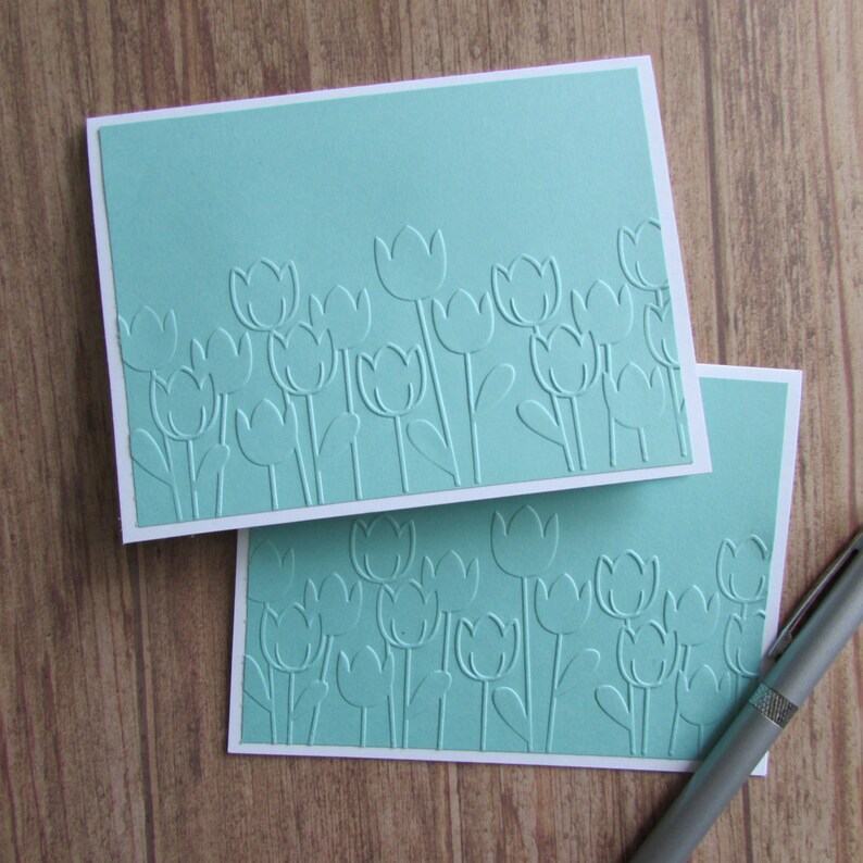 6 Tulip Embossed note cards-blank mint card sets Thank you cards all occasion spring cards HostessTeacher gift idea HandmadeHomemade cards