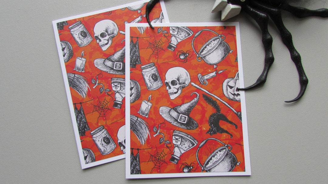 Halloween Note Cards-set of 6 Fun Card Sets Blank Fall Note Cards Skull ...