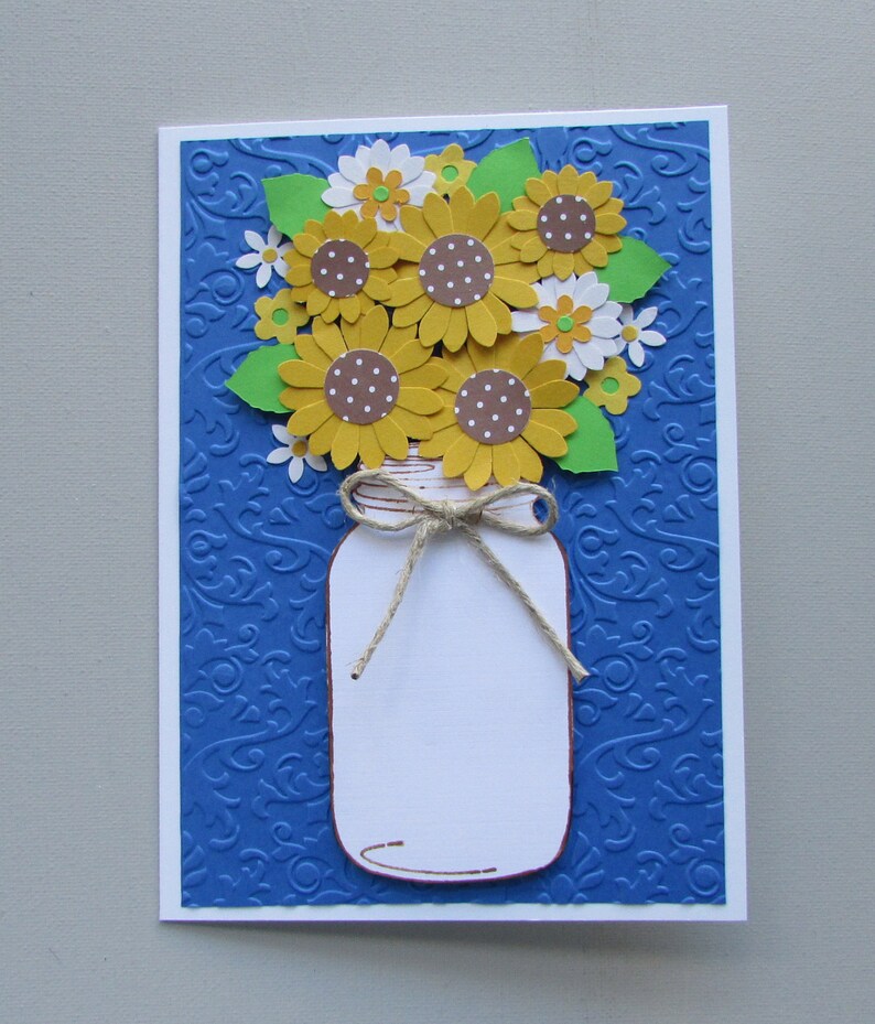 Mason Jar Bouquet Cards Sunflower Cards Greeting Cards All Etsy